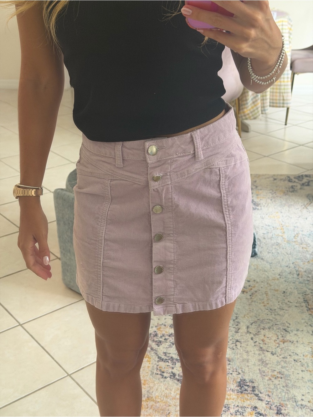 Button-Front Lilac Mini Skirt